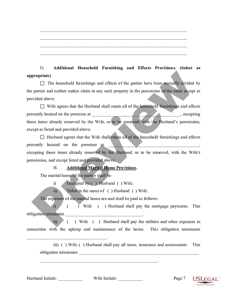 page 7 Marital Legal Separation and Property Settlement Agreement where Minor Children and Parties May have Joint Property or Debts and Divorce Action Filed preview