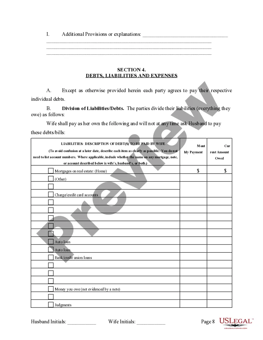 Preview Marital Legal Separation and Property Settlement Agreement where Minor Children and Parties May have Joint Property or Debts and Divorce Action Filed