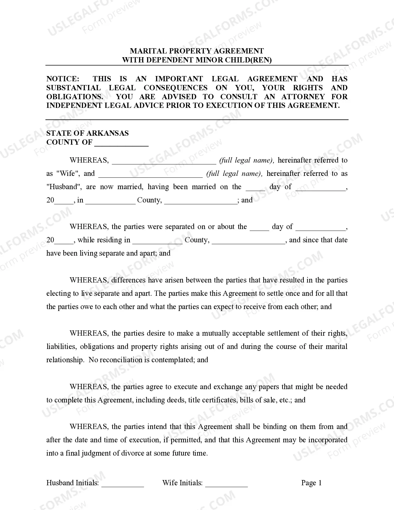 Preview Marital Legal Separation and Property Settlement Agreement Minor Children Parties May have Joint Property or Debts effective Immediately