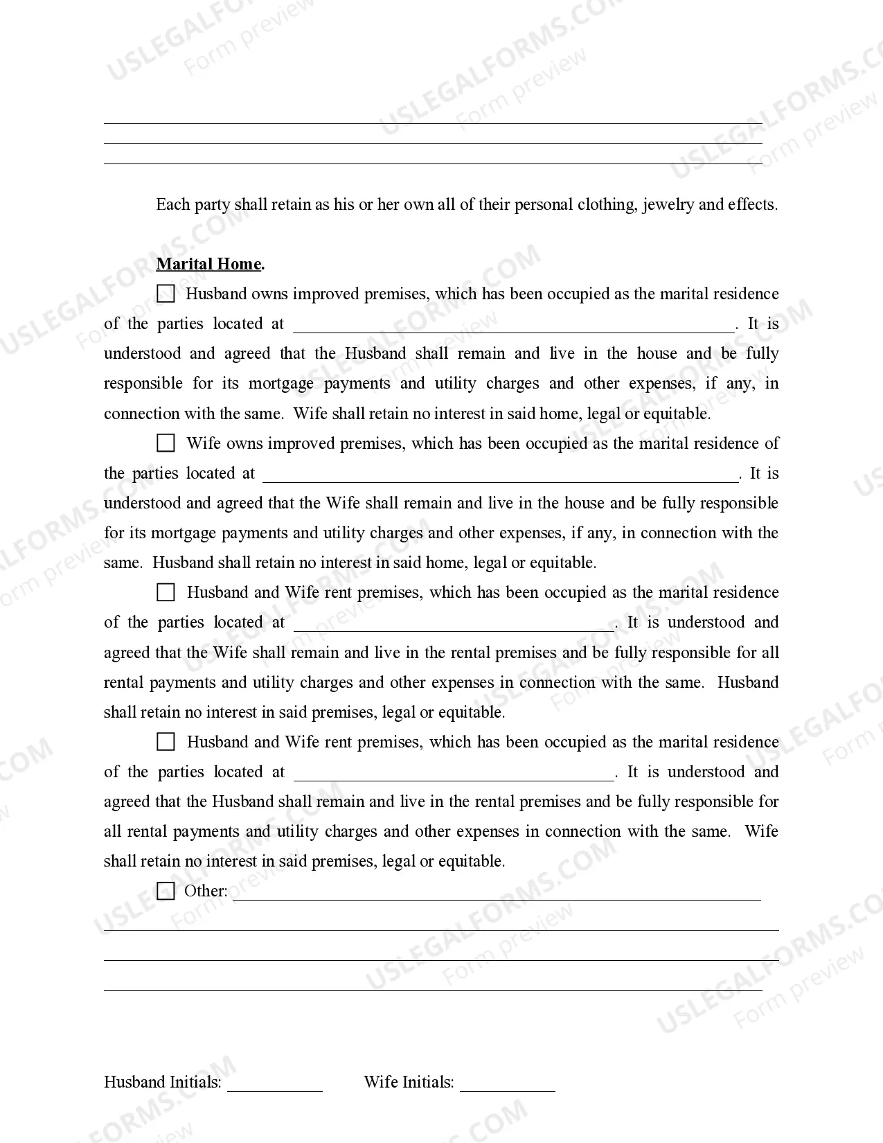 Preview Marital Legal Separation and Property Settlement Agreement for persons with no Children, No Joint Property or Debts Effective Immediately