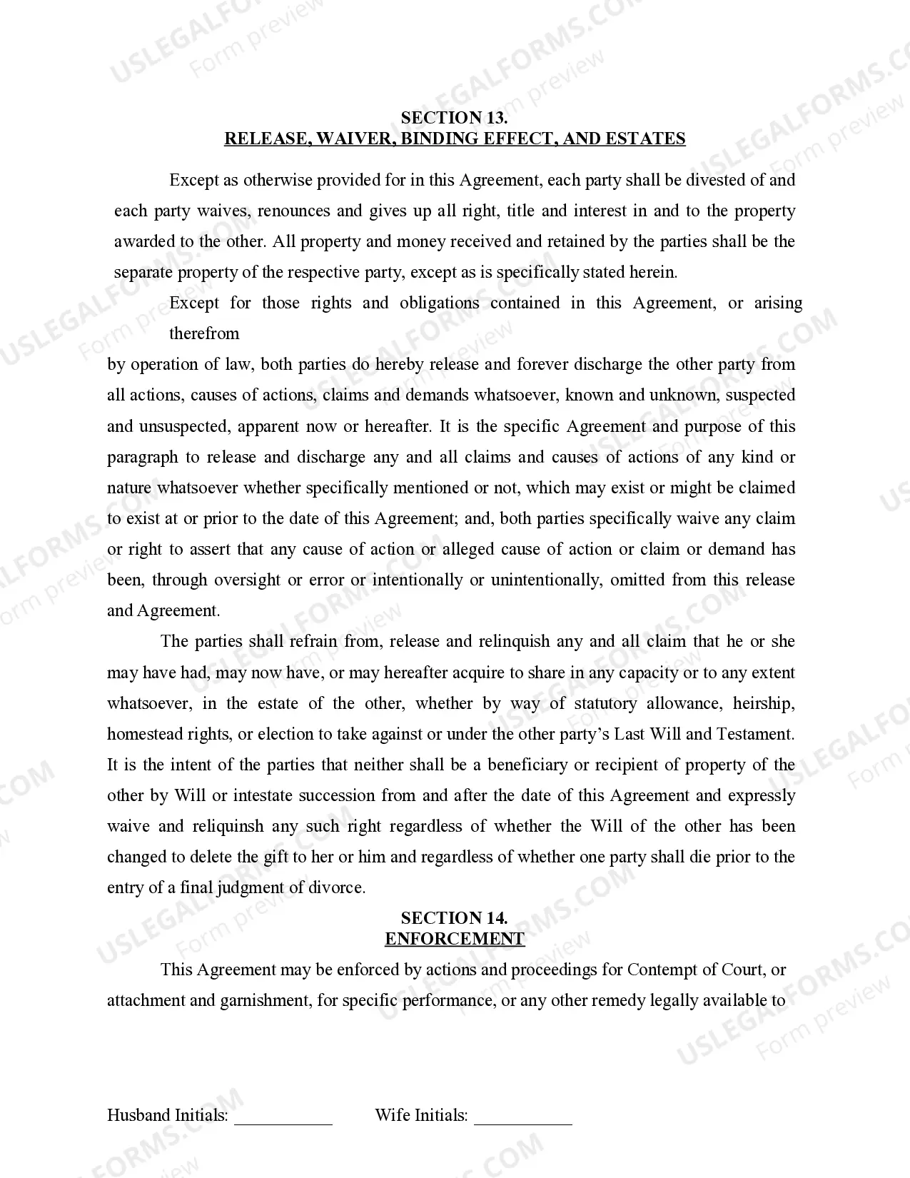 Preview Marital Legal Separation and Property Settlement Agreement for persons with no Children, No Joint Property or Debts Effective Immediately
