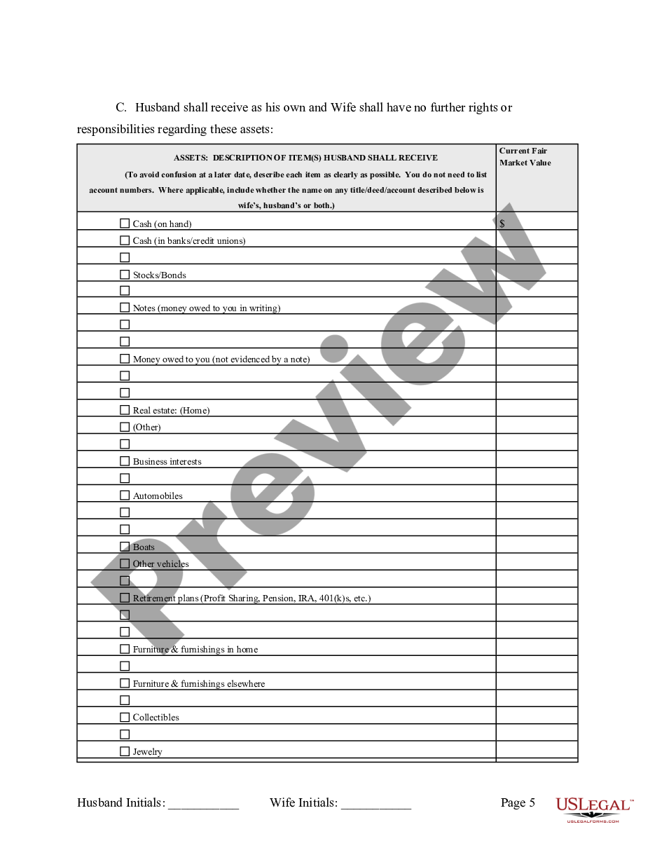 page 5 Marital Legal Separation and Property Settlement Agreement where No Children and parties may have Joint Property and / or Debts and Divorce Action Filed preview