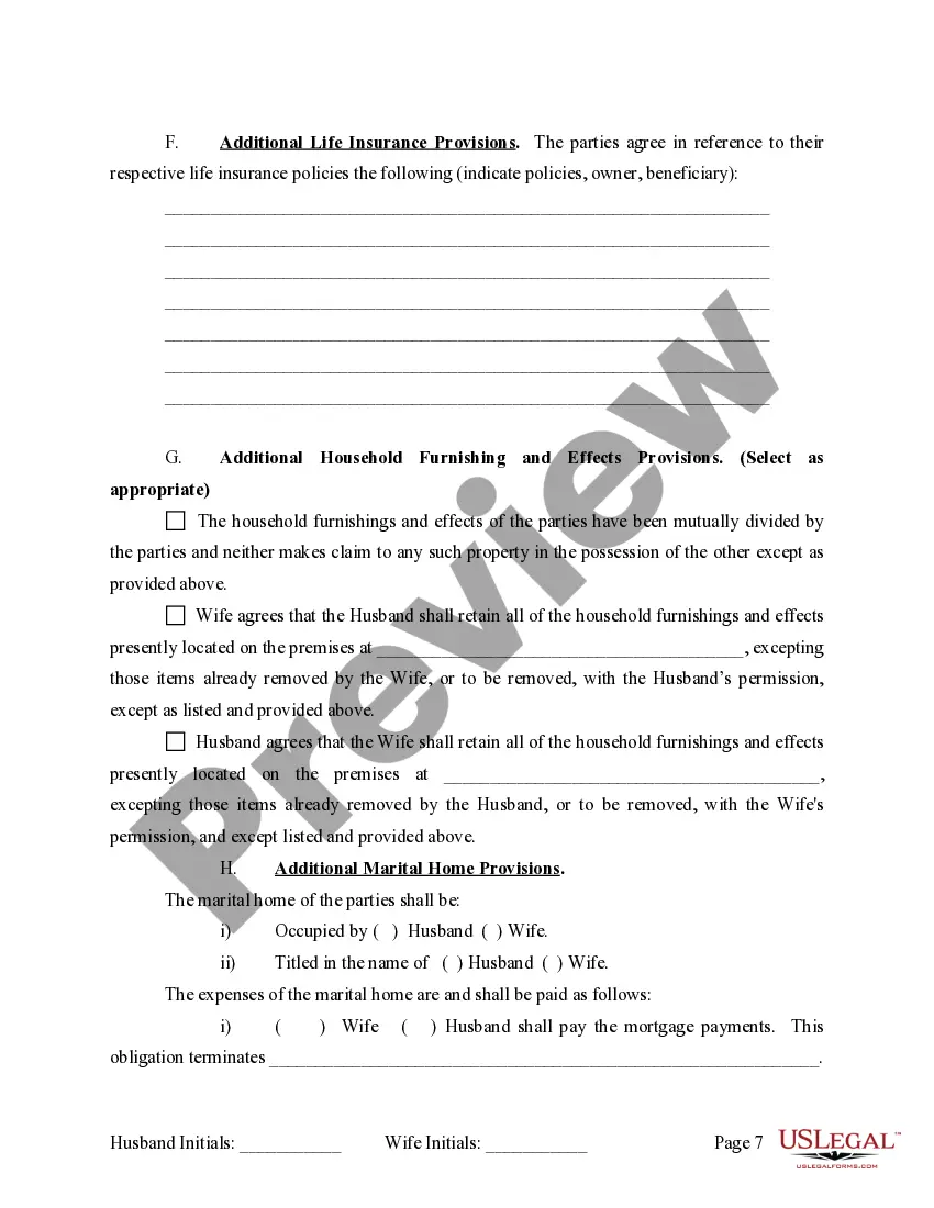 Preview Marital Legal Separation and Property Settlement Agreement where No Children and parties may have Joint Property and / or Debts and Divorce Action Filed