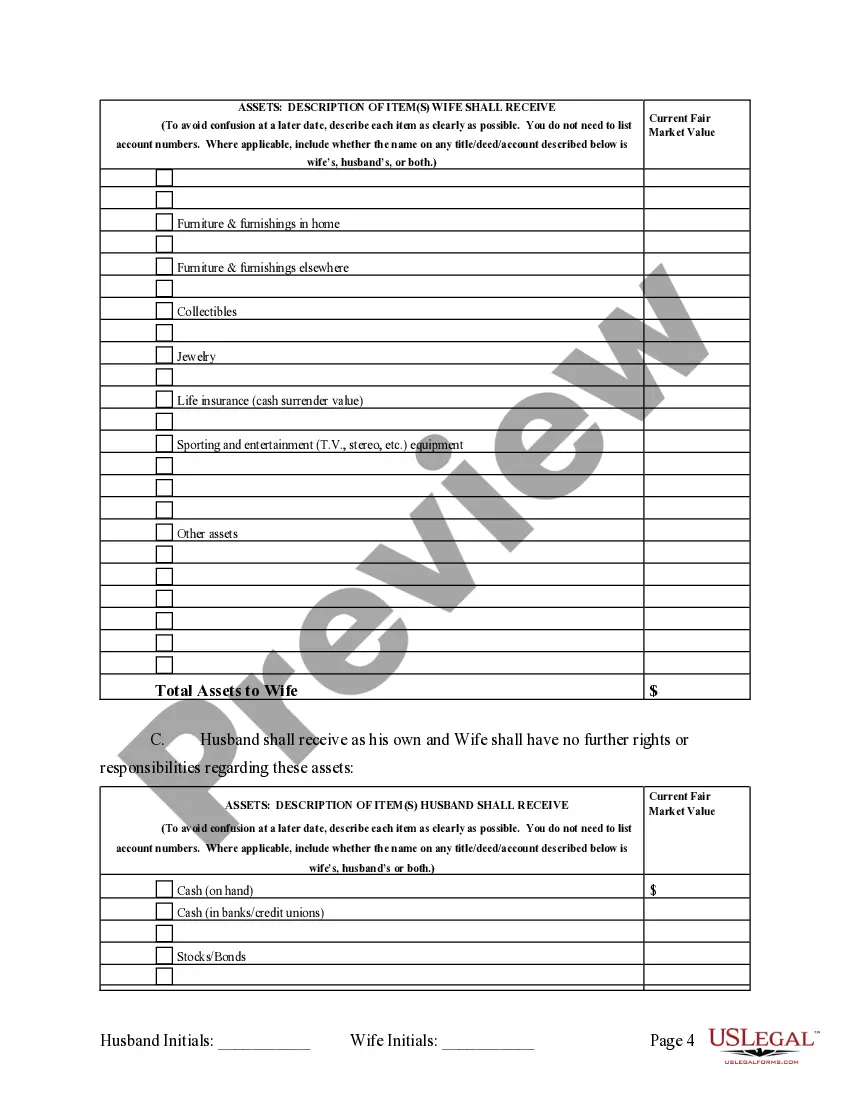 Preview Marital Legal Separation and Property Settlement Agreement no children parties may have Joint Property or Debts effective Immediately