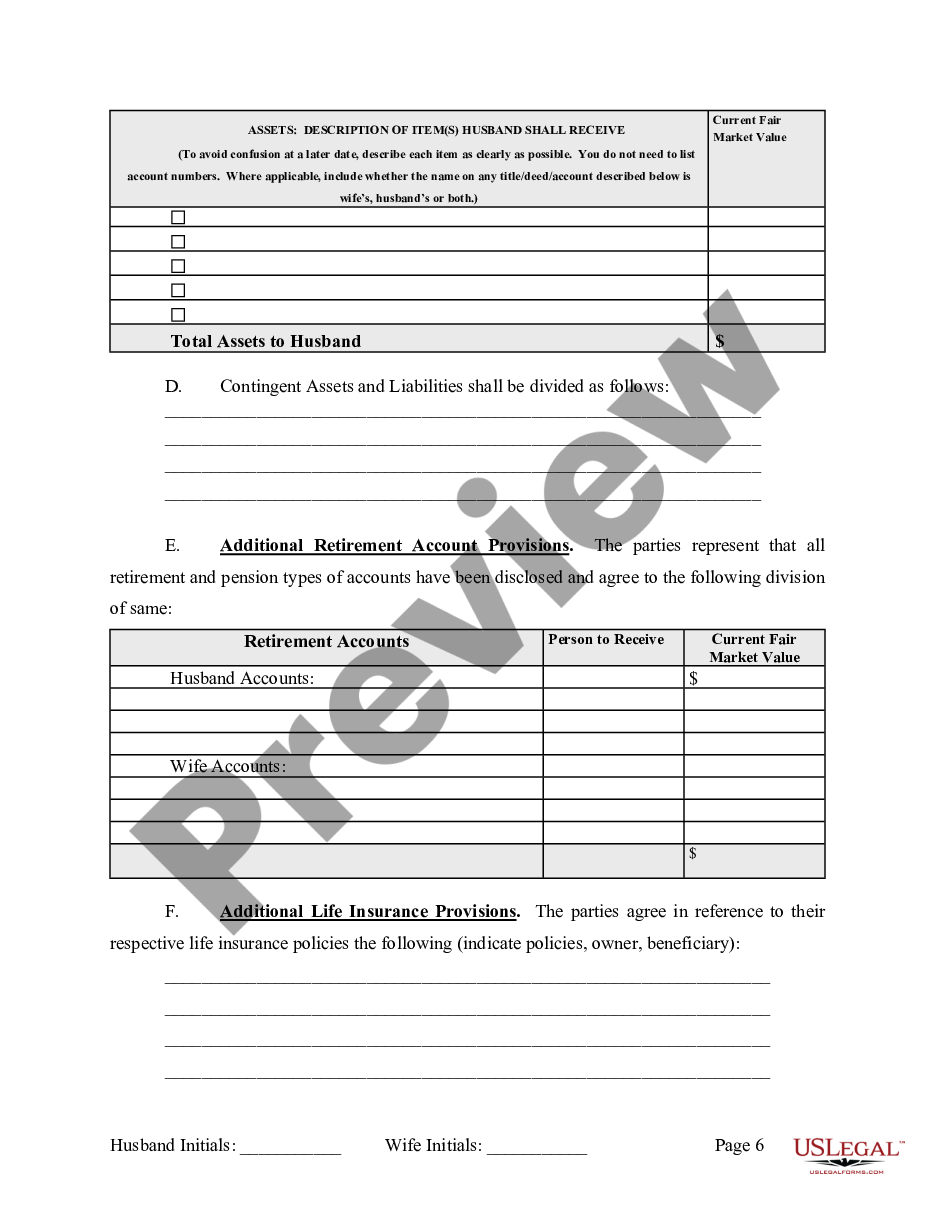 page 6 Legal Separation and Property Settlement Agreement with Adult Children - Marital - Parties May have Joint Property or Debts - Divorce Action Filed preview