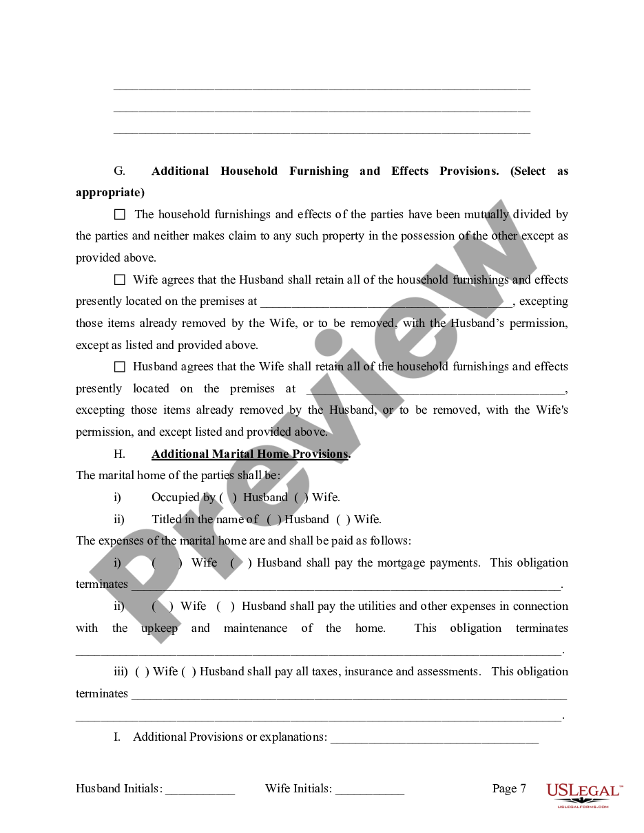page 7 Legal Separation and Property Settlement Agreement with Adult Children - Marital - Parties May have Joint Property or Debts - Divorce Action Filed preview