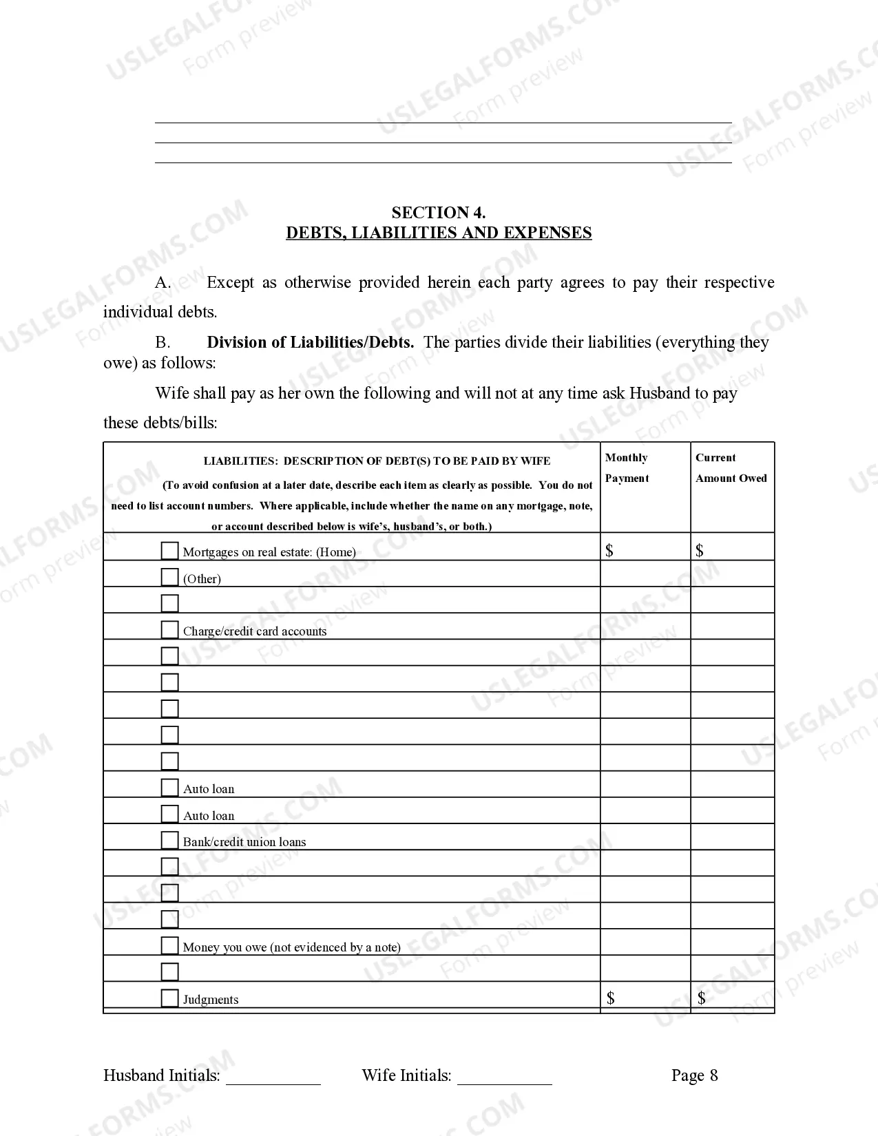 Preview Legal Separation and Property Settlement Agreement with Adult Children - Marital - Parties May have Joint Property or Debts - Divorce Action Filed