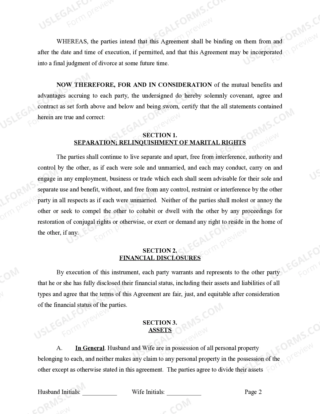 Preview Legal Separation and Property Settlement Agreement with Adult Children - Marital - Parties May have Joint Property or Debts - Effective Immediately