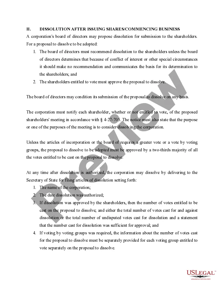 Preview Arkansas Dissolution Package to Dissolve Corporation