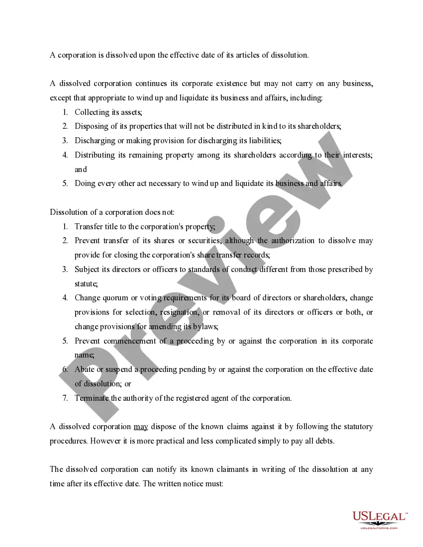Preview Arkansas Dissolution Package to Dissolve Corporation