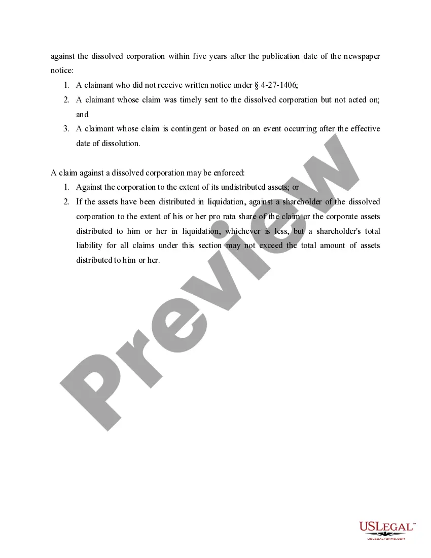 Preview Arkansas Dissolution Package to Dissolve Corporation