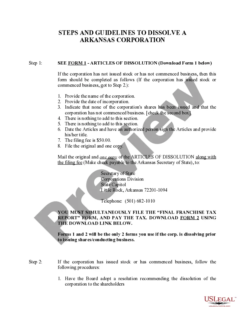 Preview Arkansas Dissolution Package to Dissolve Corporation