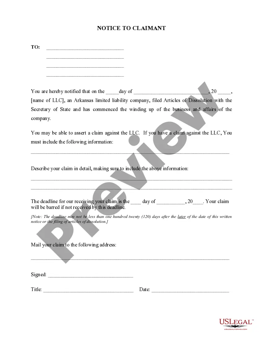 Get Arkansas Dissolution Package to Dissolve Limited Liability Company LLC Preview Arkansas Dissolution Package to Dissolve Limited Liability Company LLC