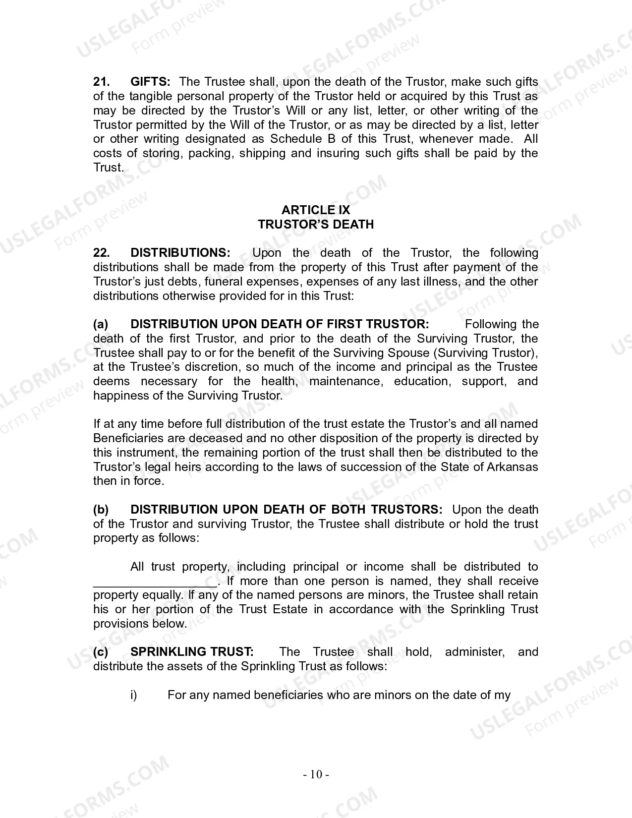 Preview Revocable Living Trust for Husband and Wife with No Children