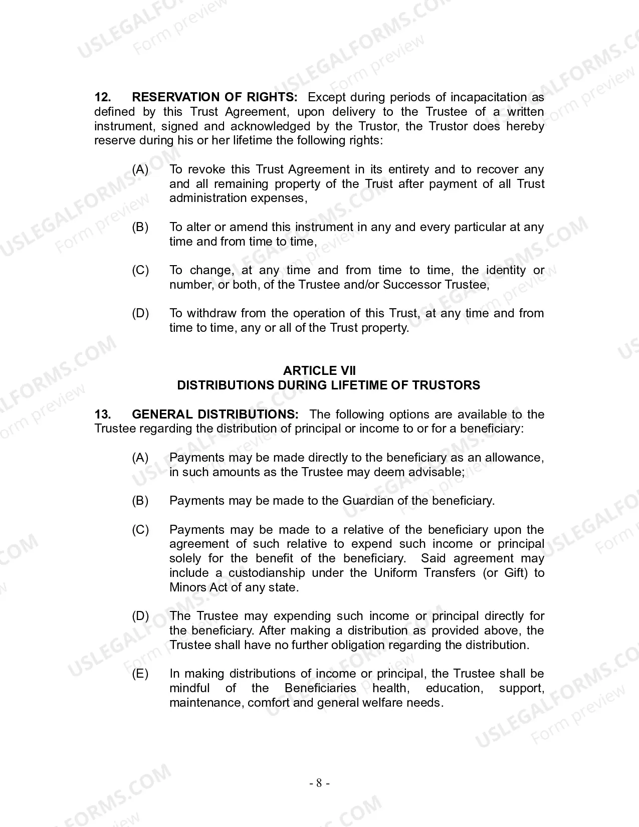 Preview Revocable Living Trust for Husband and Wife with No Children