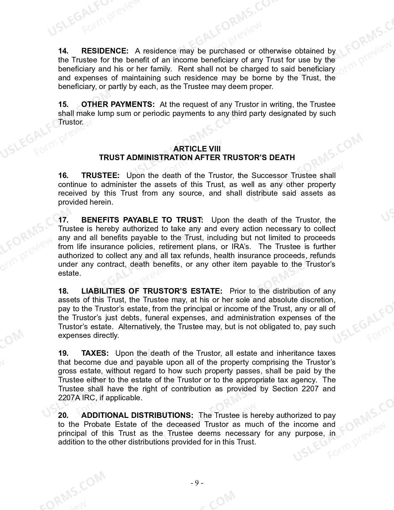 Preview Revocable Living Trust for Husband and Wife with No Children