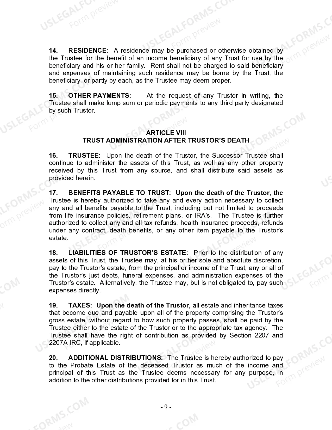 Preview Living Trust for Individual as Single, Divorced or Widow or Widower with No Children