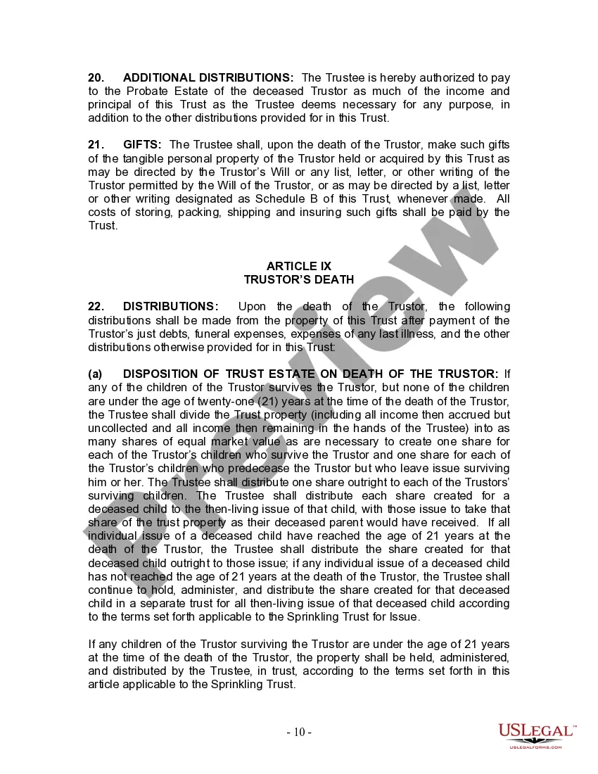 Preview Living Trust for Individual, Who is Single, Divorced or Widow or Widower with Children