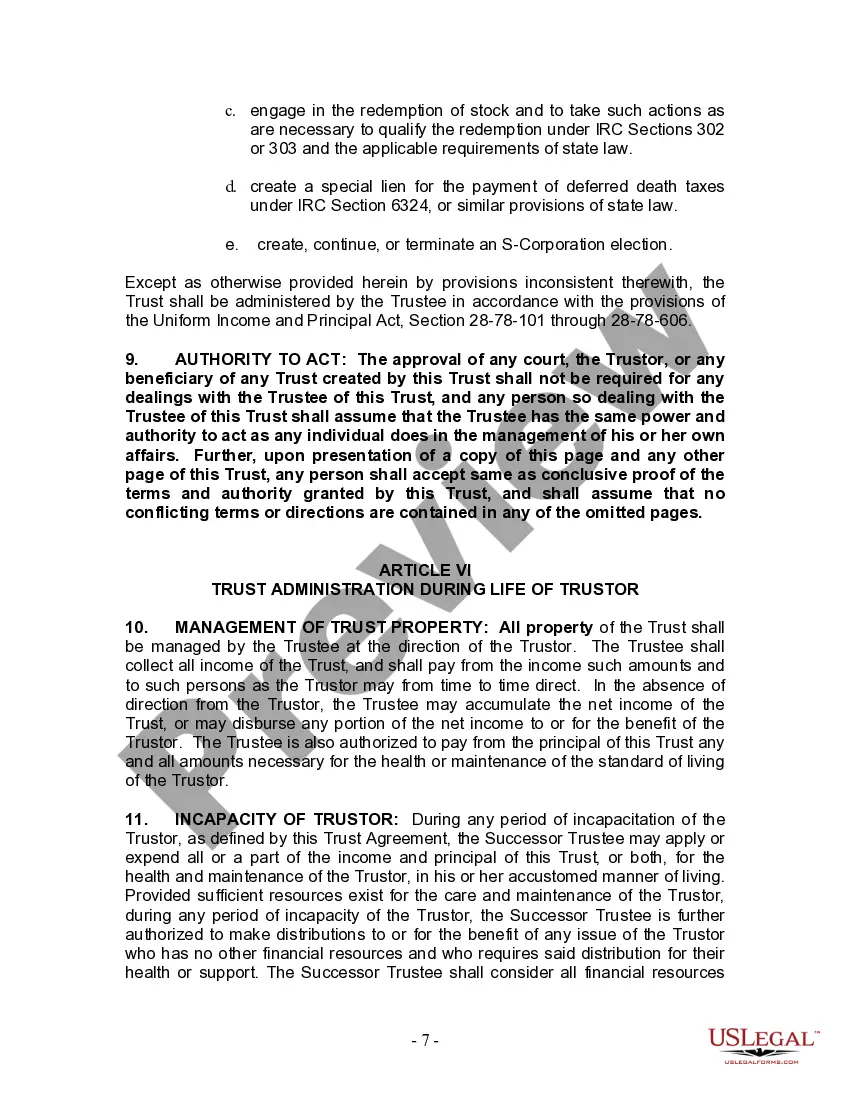 Preview Living Trust for Individual, Who is Single, Divorced or Widow or Widower with Children