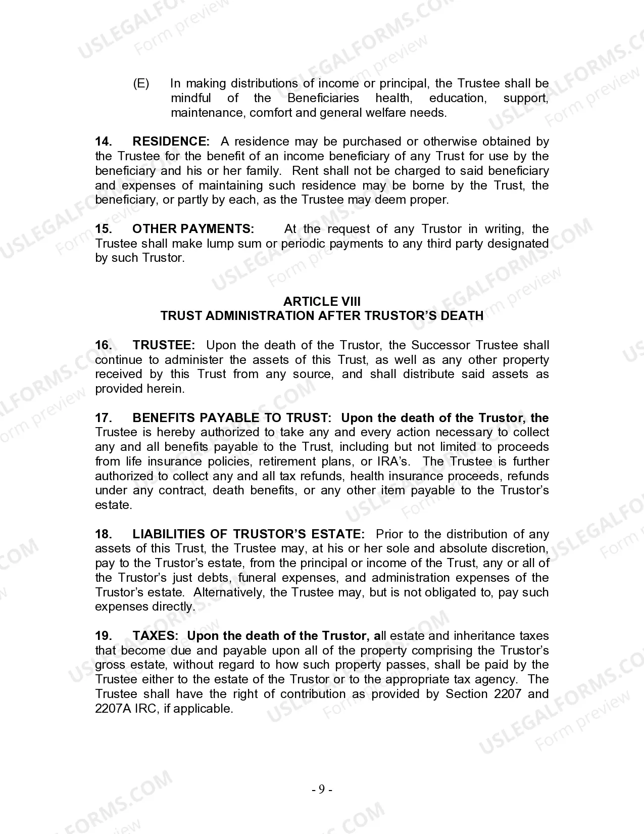 Preview Living Trust for Husband and Wife with One Child