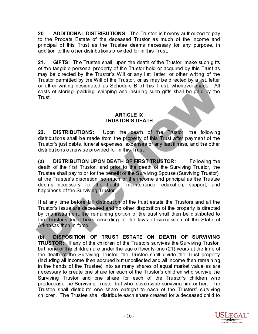 Preview Living Trust for Husband and Wife with Minor and or Adult Children