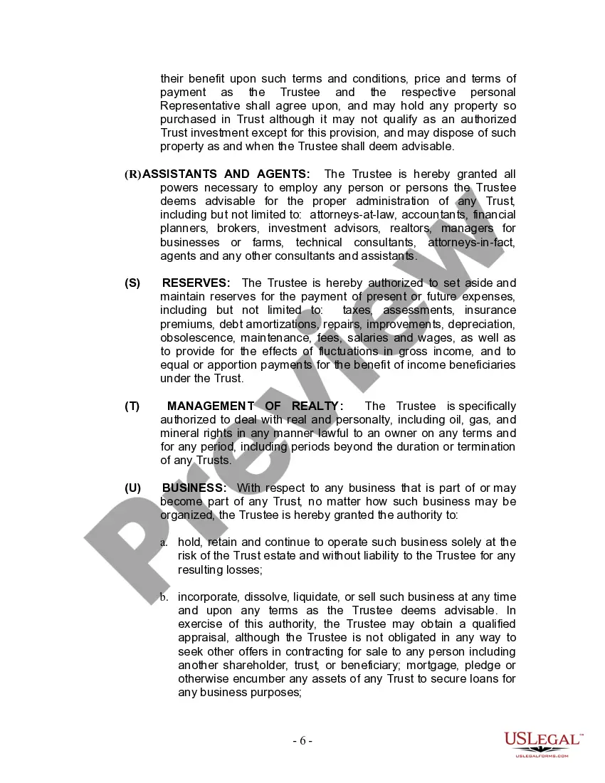 Preview Living Trust for Husband and Wife with Minor and or Adult Children