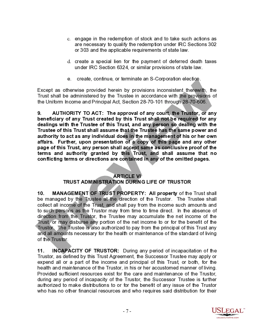 Preview Living Trust for Husband and Wife with Minor and or Adult Children