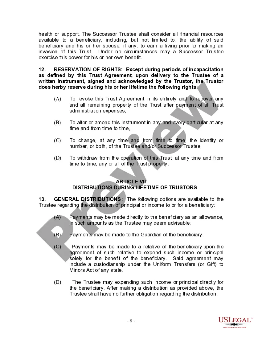 Preview Living Trust for Husband and Wife with Minor and or Adult Children