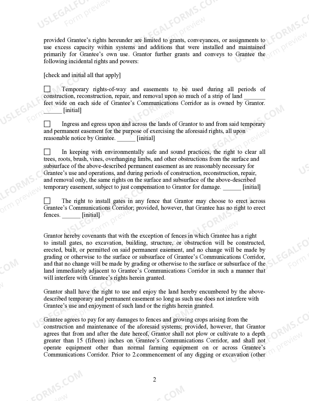 Arkansas Grant of Communications System Easement For