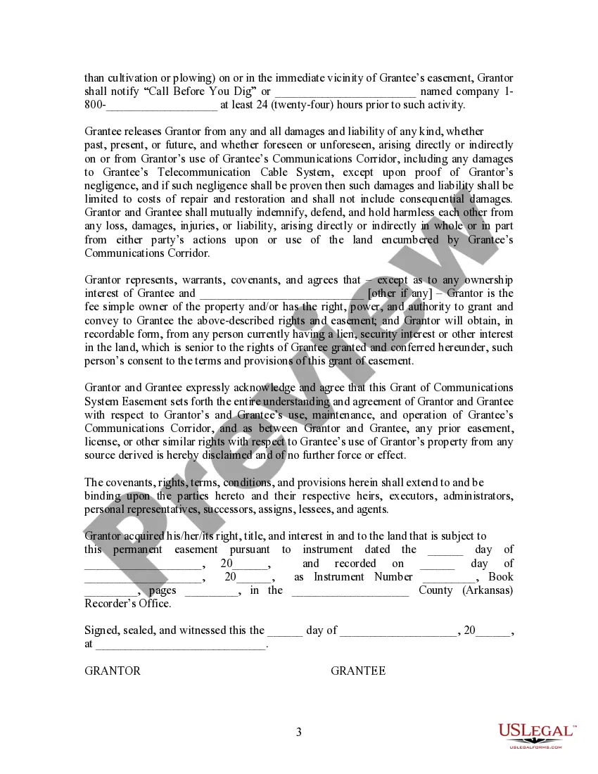 Get Grant of Communications System Easement For Telecommunications Cable Preview Grant of Communications System Easement For Telecommunications Cable