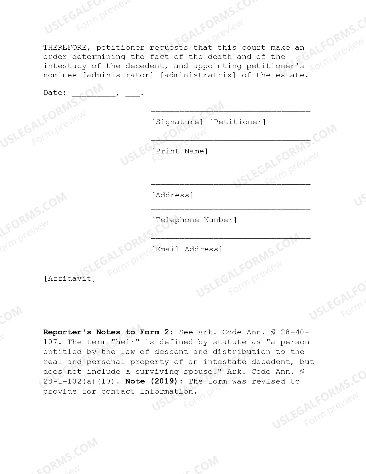 Preview Petition for Appointment of Administrator or Administratrix