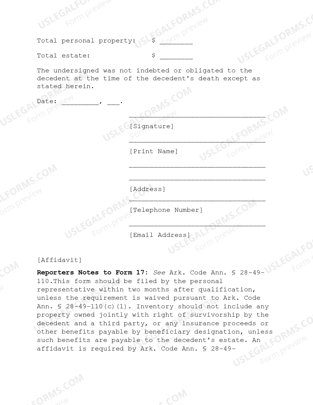 Preview Inventory of Decedent's Estate