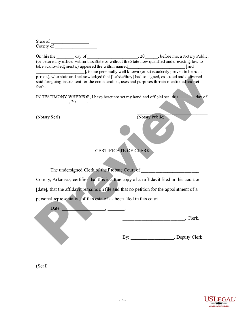 Affidavit Of Small Estate For Arkansas | US Legal Forms