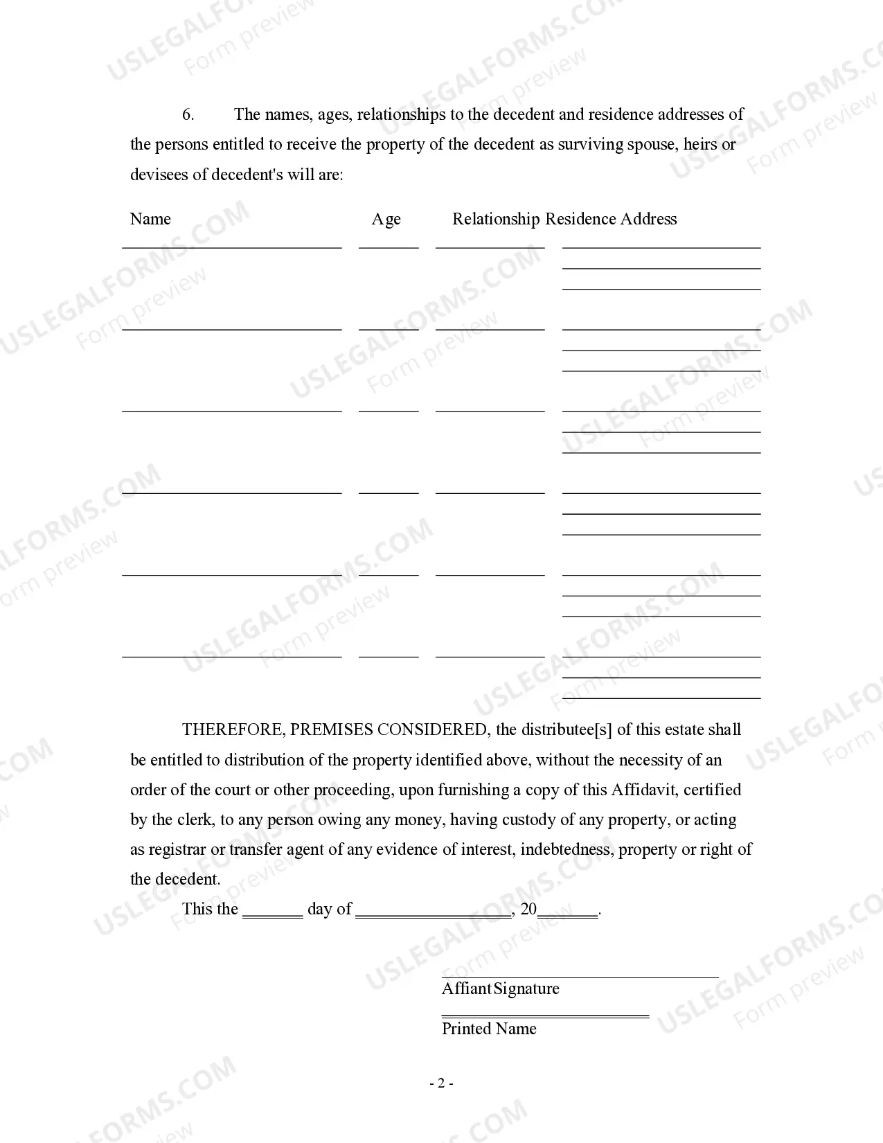 Preview Small Estate Affidavit for Estates under $100,000