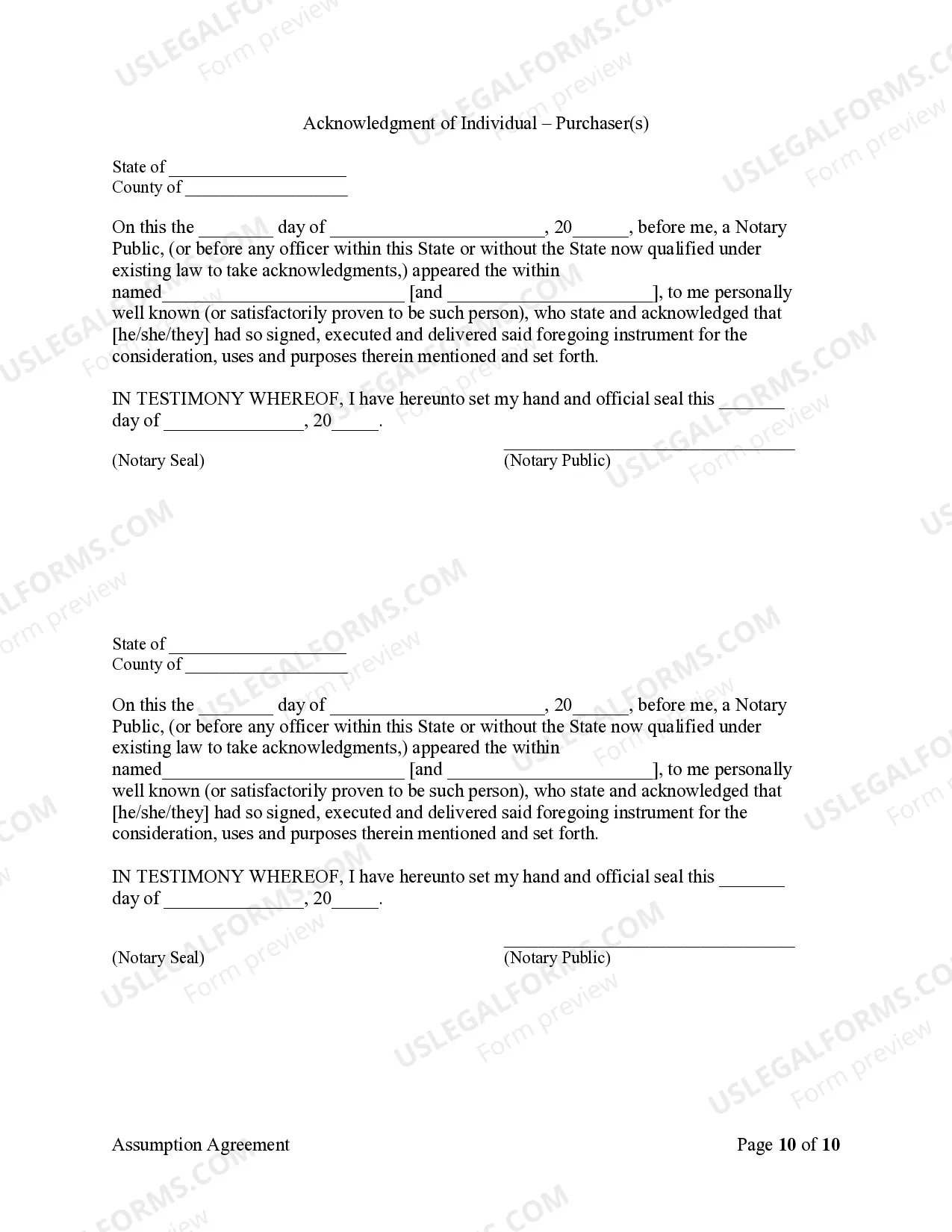 Preview Assumption Agreement of Mortgage and Release of Original Mortgagors