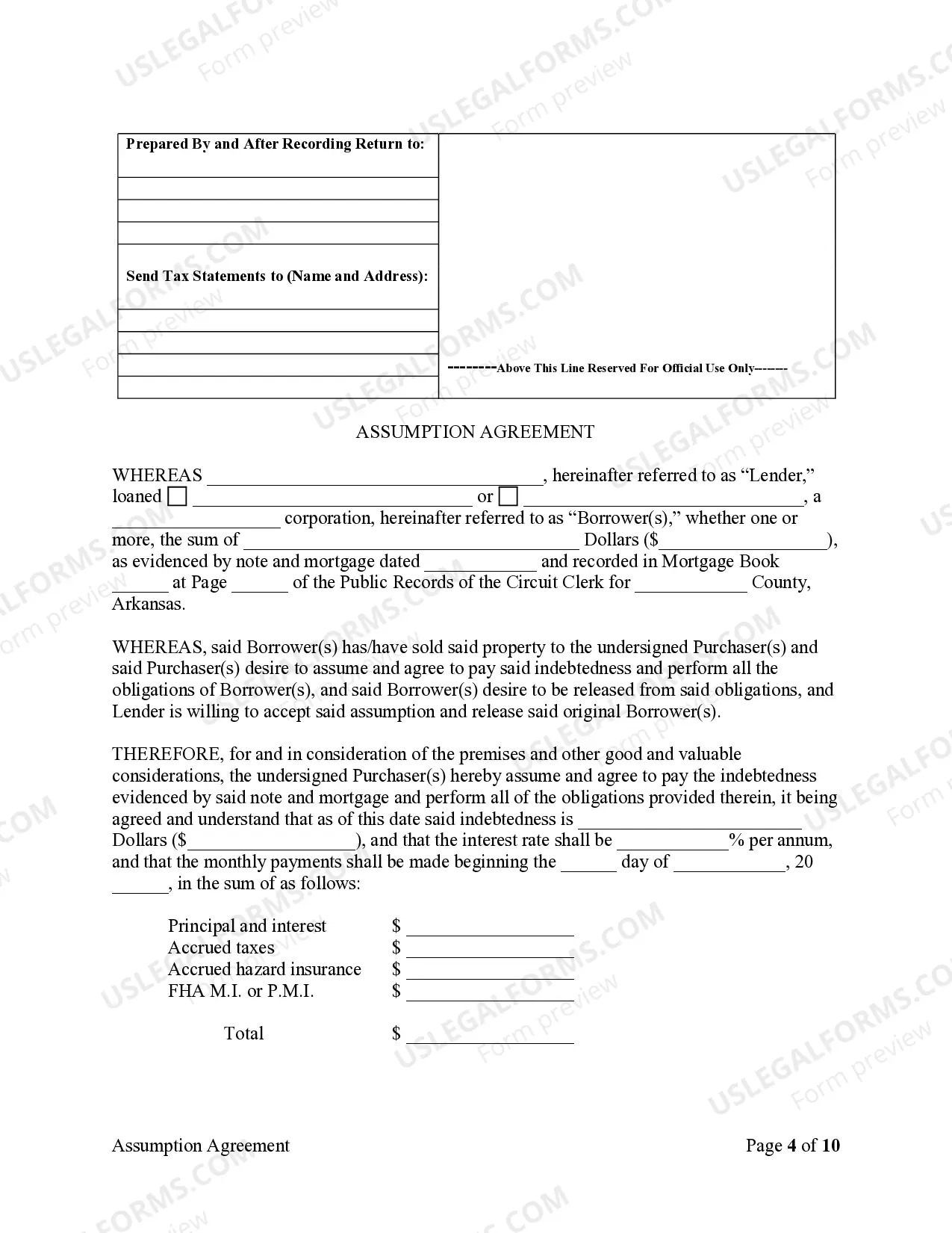 Preview Assumption Agreement of Mortgage and Release of Original Mortgagors
