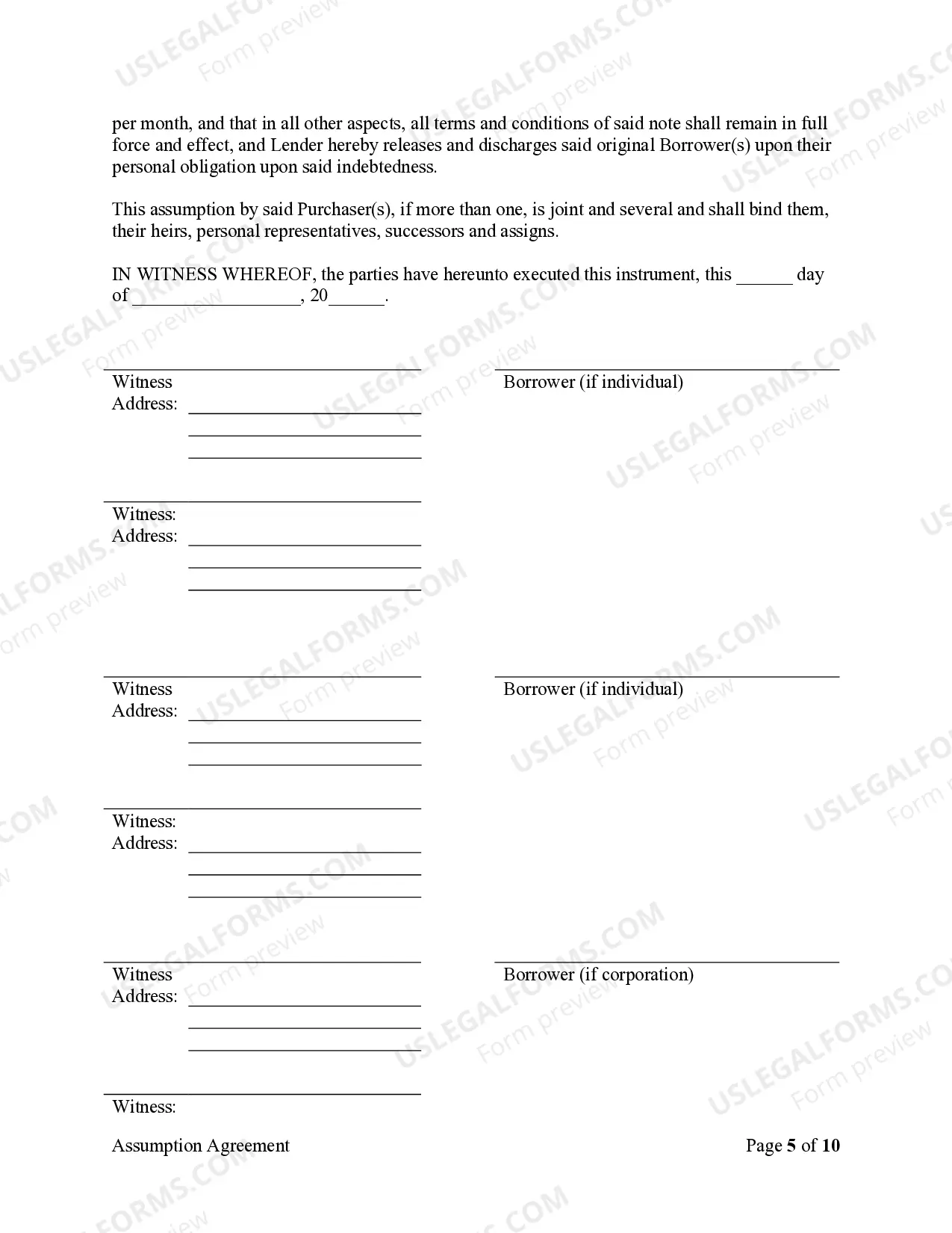 Preview Assumption Agreement of Mortgage and Release of Original Mortgagors