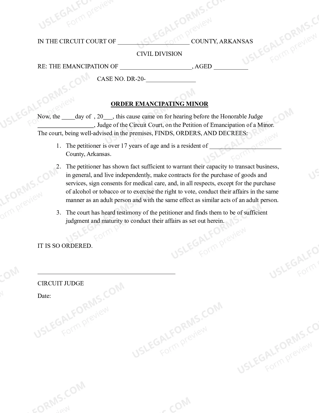 Preview Order Emancipating Minor