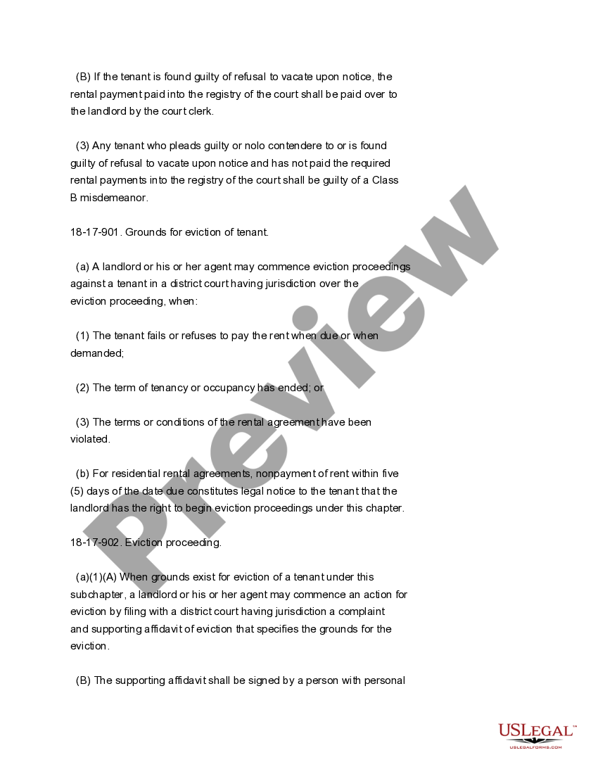 Arkansas Landlord Tenant Eviction / Unlawful Detainer Forms Package