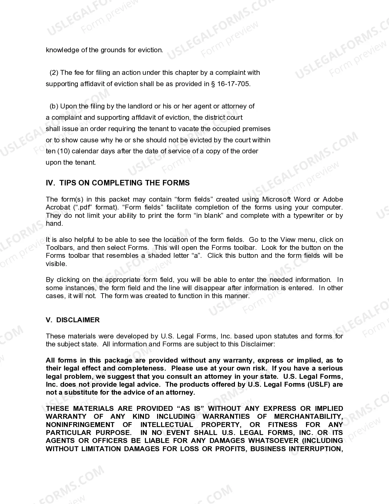 Preview Arkansas Landlord Tenant Eviction / Unlawful Detainer Forms Package