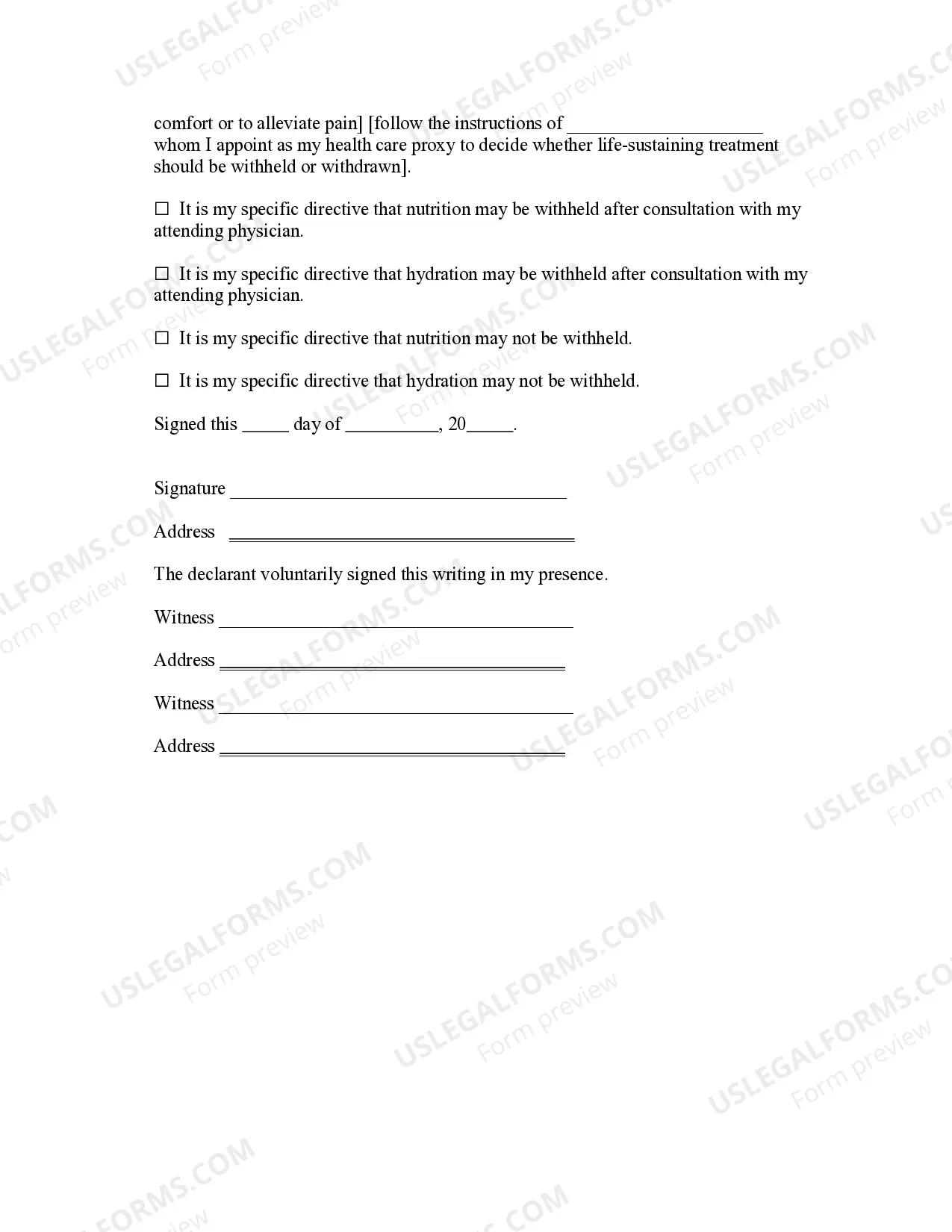 Preview Health Care Declarations - Two Forms - Living Will - Statutory