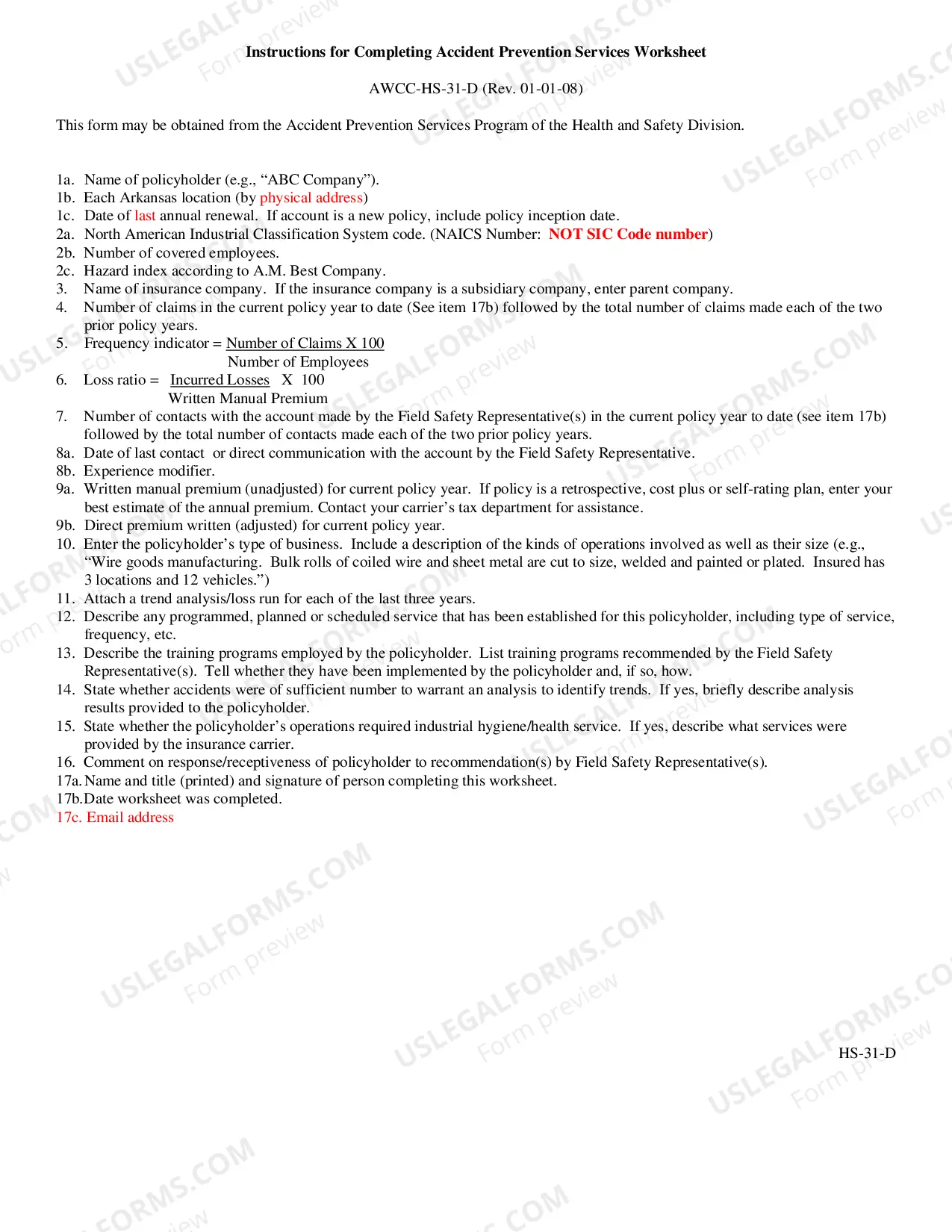 Preview Accident Prevention Services Worksheet