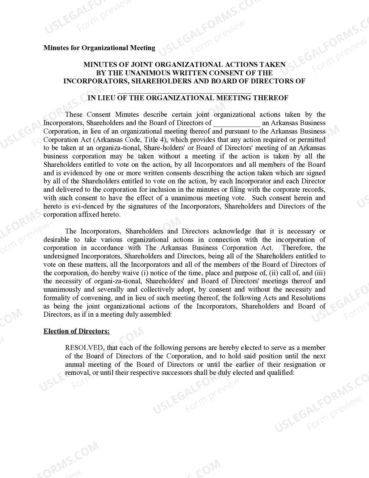 Preview Minutes for Organizational Meeting