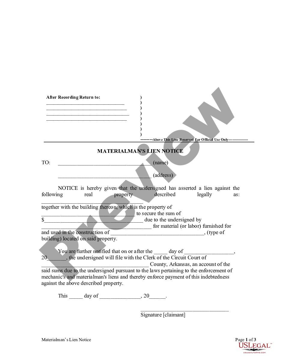 page 0 Materialman's Lien Notice - General preview