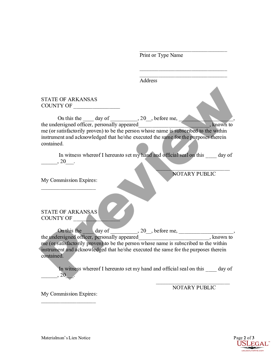 page 1 Materialman's Lien Notice - General preview