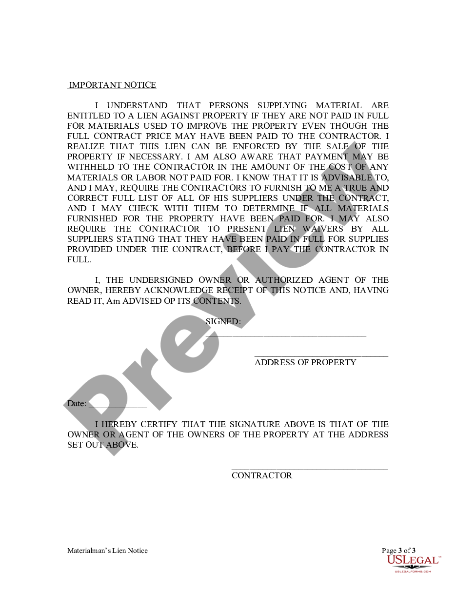page 2 Materialman's Lien Notice - General preview