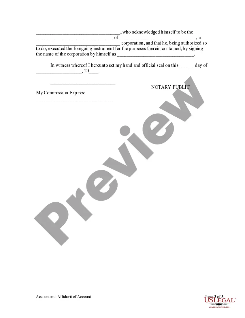 Preview Account and Affidavit of Account Materialman's or Laborer's Lien