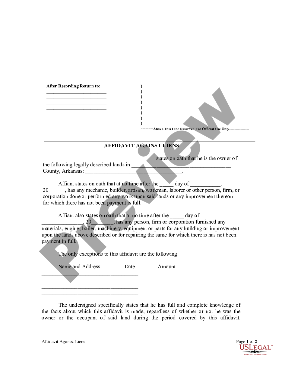 page 0 Owners Affidavit of No Liens preview