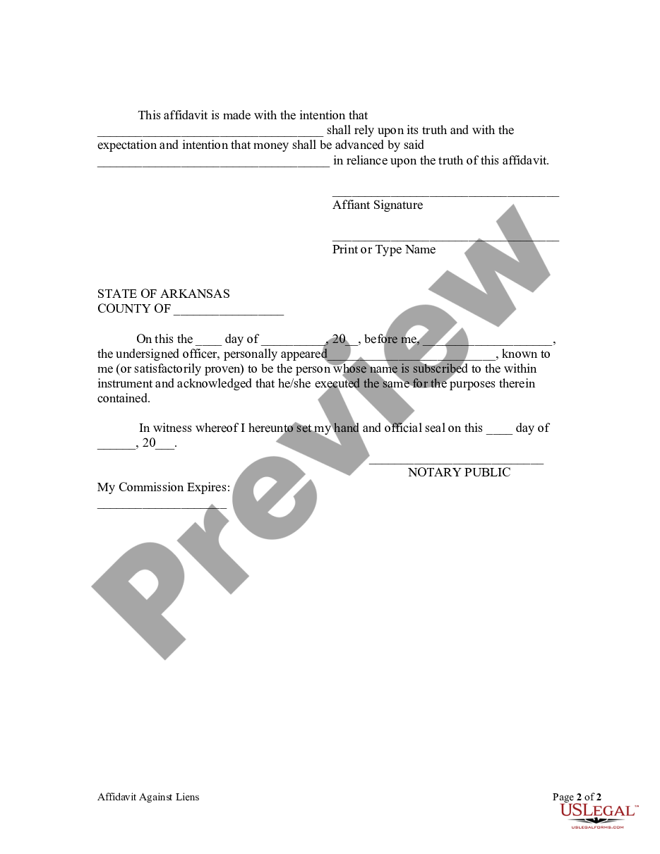 page 1 Owners Affidavit of No Liens preview