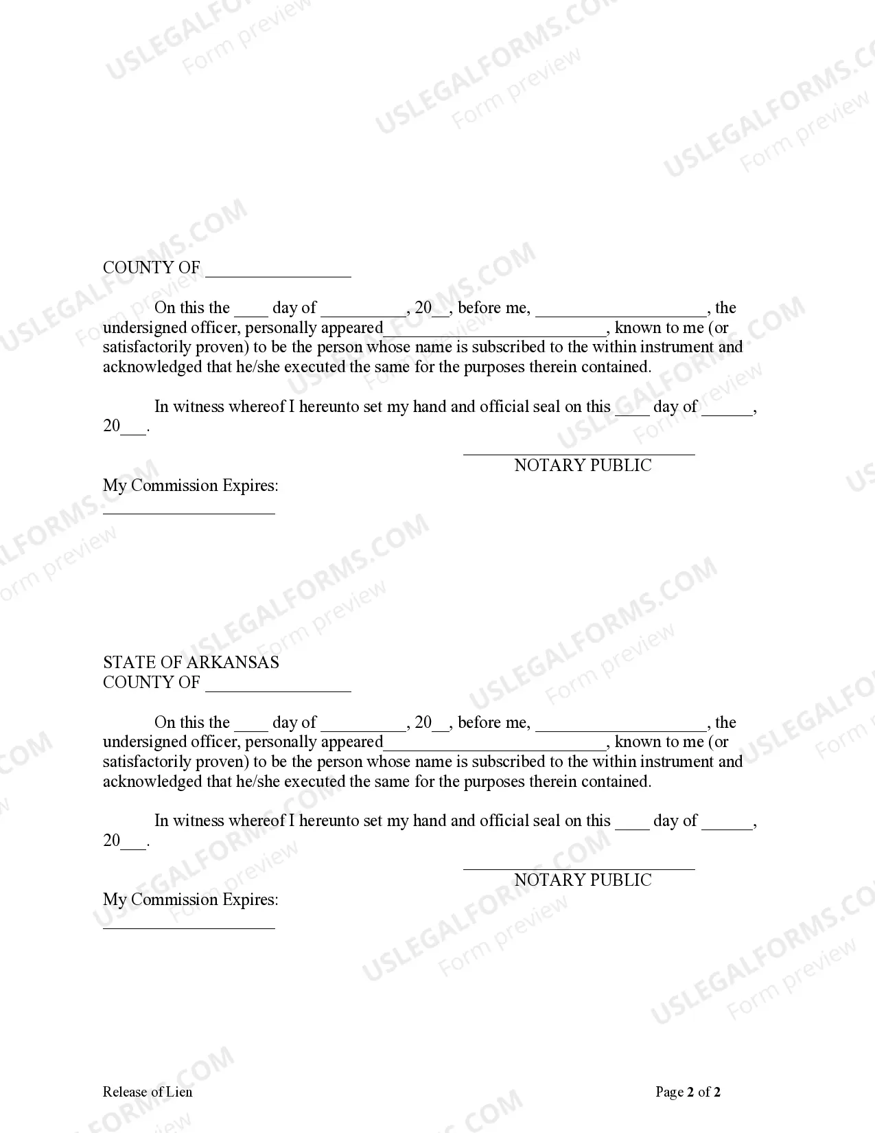 Preview Release of Labor and Materials Lien